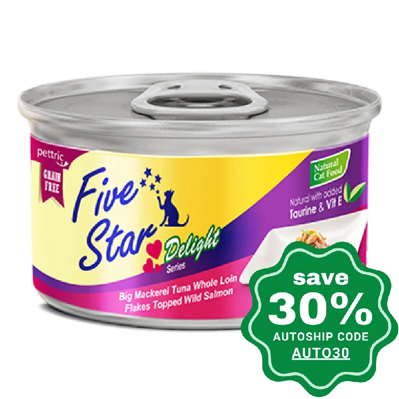 Five Star - Delight Series - Big Mackerel Tuna Whole Loin Flakes Topped Wild Salmon - 80G (min. 24 Cans)