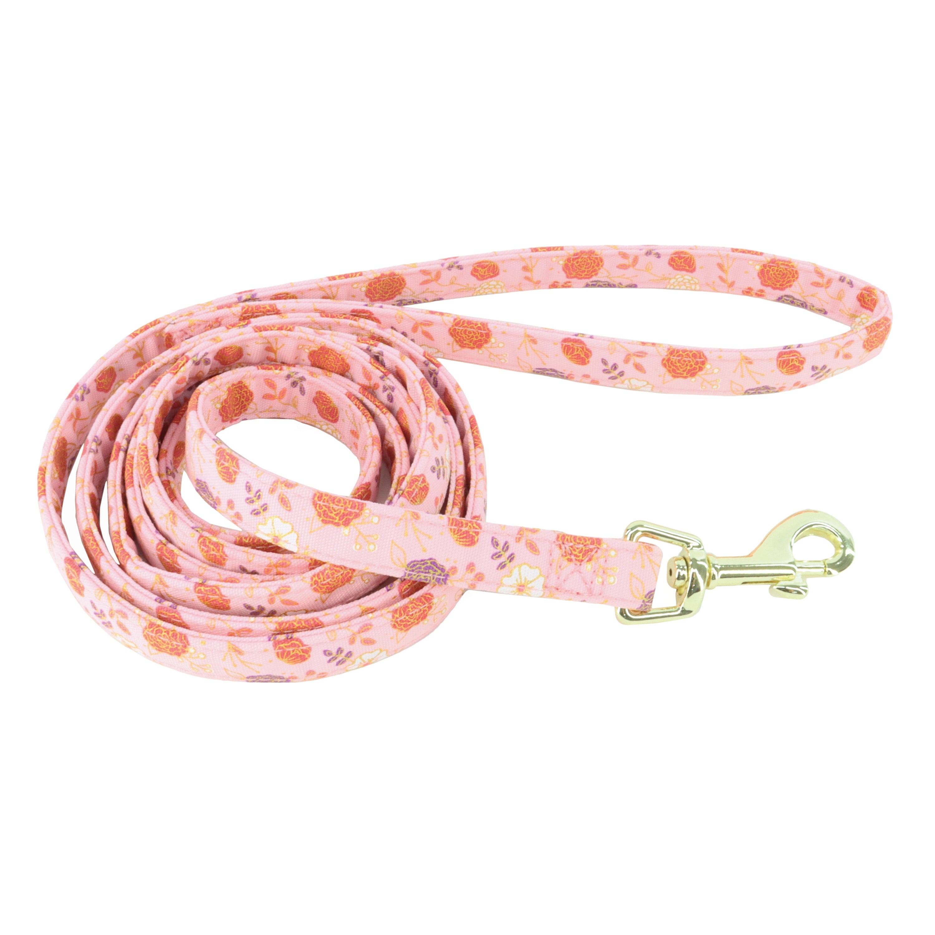 Accent Metallic Dog Leash Pink Floral 1" x 6 '